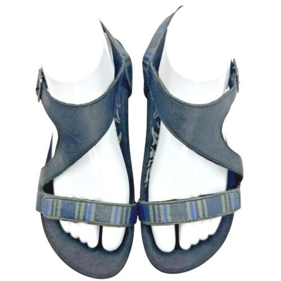 Clark's Leather Sandals 9 Navy Corks soles Comfort Buckle And Hook and Loop - Picture 2 of 10